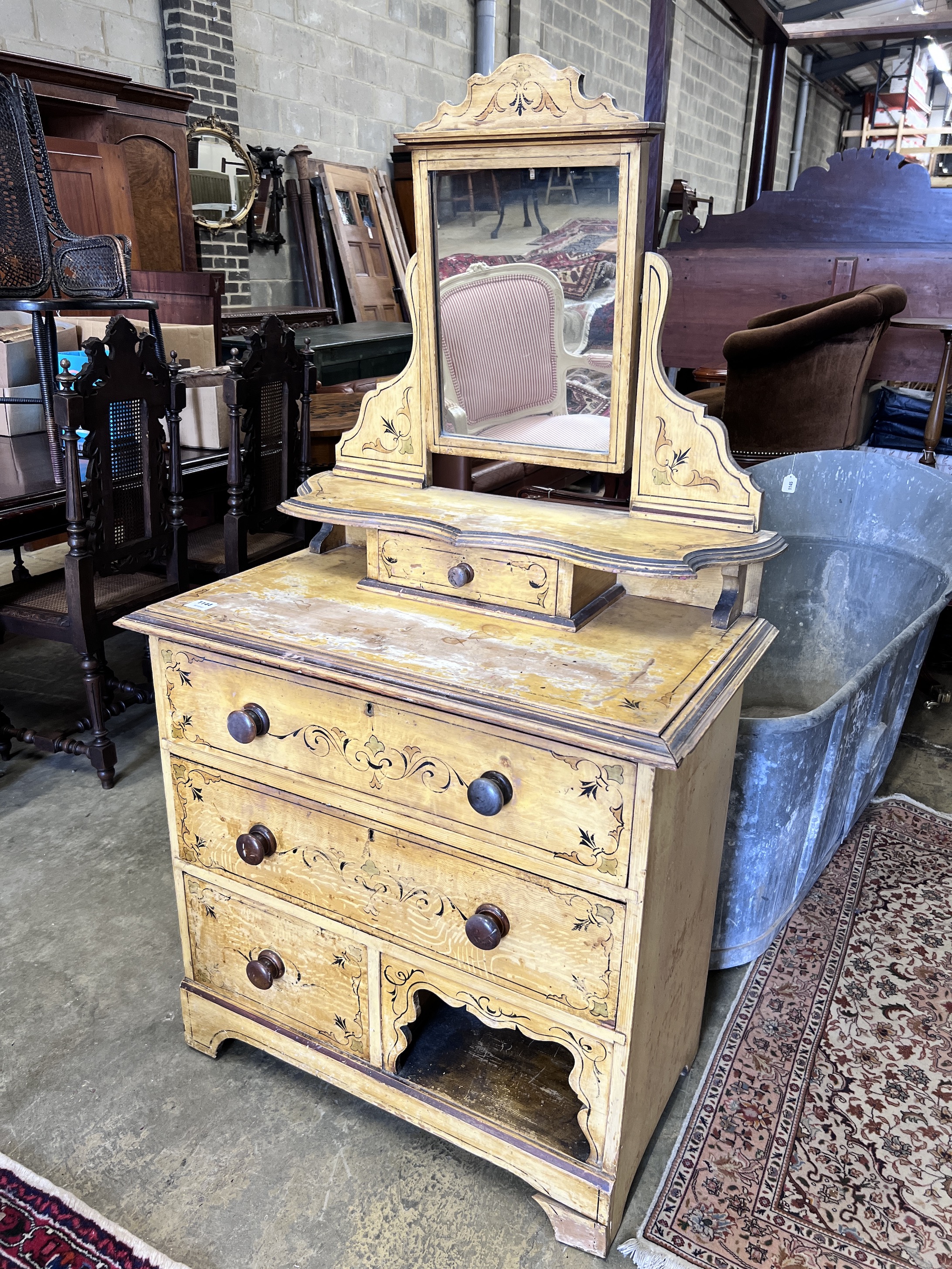 An Edwardian later painted beech dressing chest, width 85cm